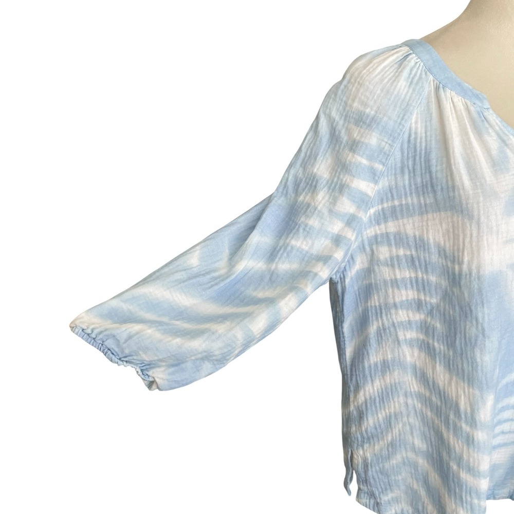 Soft Surroundings Floral White Blue Sky Top XL Ruched V-Neck Cottagecore Blouse - Picture 5 of 9